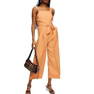 NEW Topshop Sleeveless Tie Waist Wide Leg Wrap Top Jumpsuit in Apricot Clay NWT